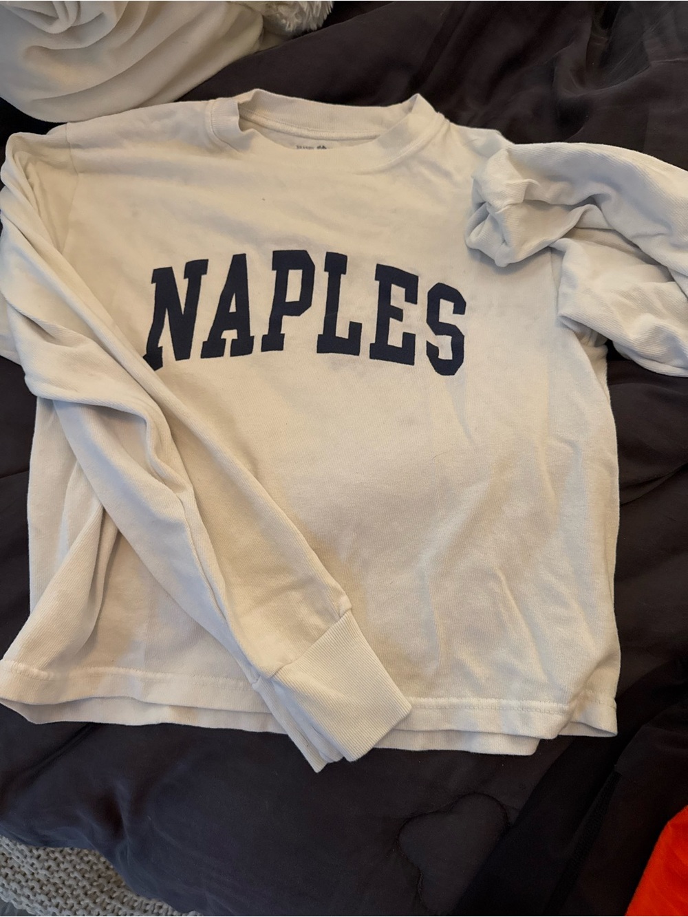 Brandy Melville NAPLES White Crewneck Sweatshirt with Navy Lettering